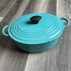 Vintage Le Creuset Turquoise oval Dutch oven